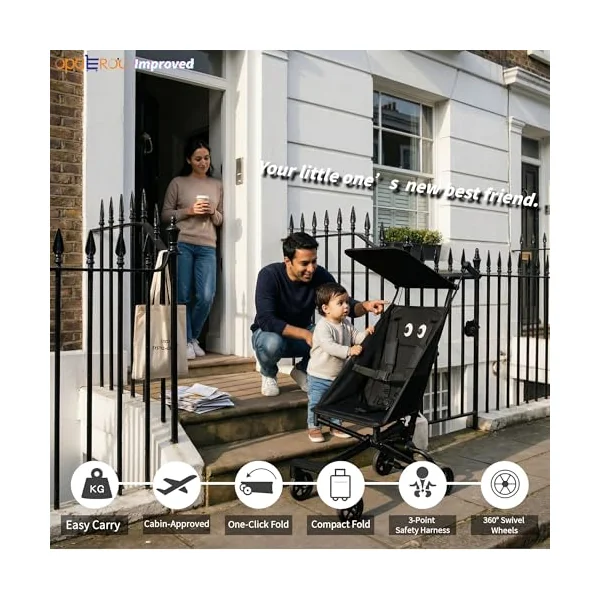 Baby Stroller for Children 1-6 Years Ultra Compact Lightweight Folding Travel Stroller, Oxford Cloth Aluminum, 37 x 21.2 x 14.2 inches Black