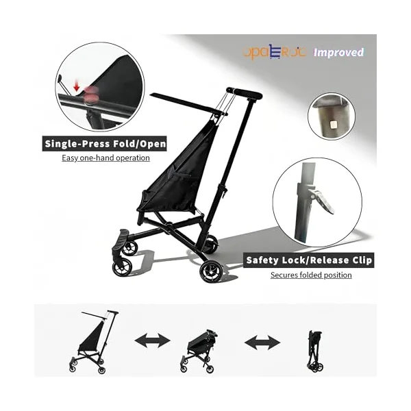 Baby Stroller for Children 1-6 Years Ultra Compact Lightweight Folding Travel Stroller, Oxford Cloth Aluminum, 37 x 21.2 x 14.2 inches Black