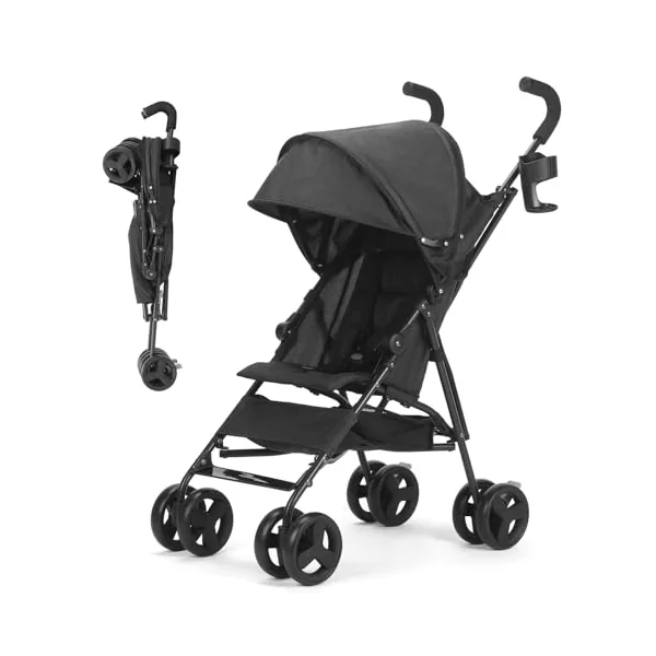 Baby Stroller, Umbrella Stroller with Foldable Pushchair with Adjustable Canopy, Folding Infant Newborn Pram Travel Stroller with Storage Basket, Cup Holder, Suspension Wheels for Infants 3-36M(Black)