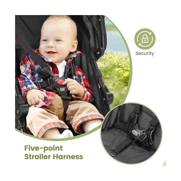 Baby Stroller, Umbrella Stroller with Foldable Pushchair with Adjustable Canopy, Folding Infant Newborn Pram Travel Stroller with Storage Basket, Cup Holder, Suspension Wheels for Infants 3-36M(Black)