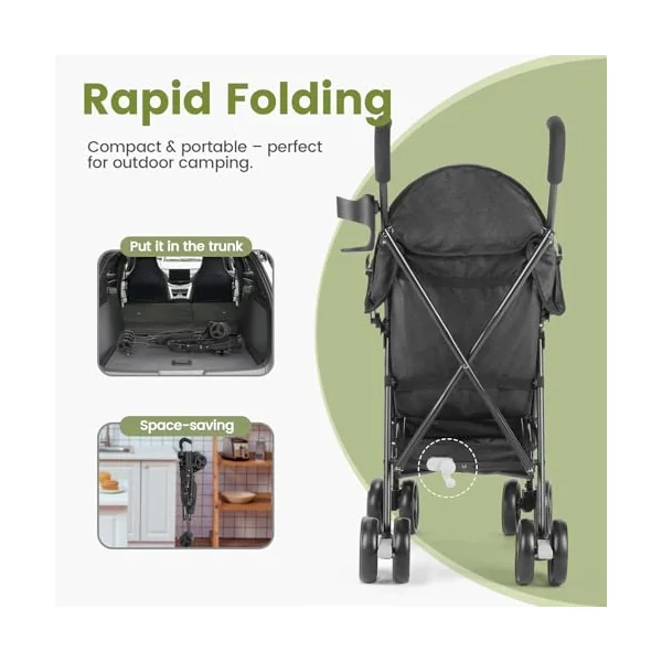 Baby Stroller, Umbrella Stroller with Foldable Pushchair with Adjustable Canopy, Folding Infant Newborn Pram Travel Stroller with Storage Basket, Cup Holder, Suspension Wheels for Infants 3-36M(Black)