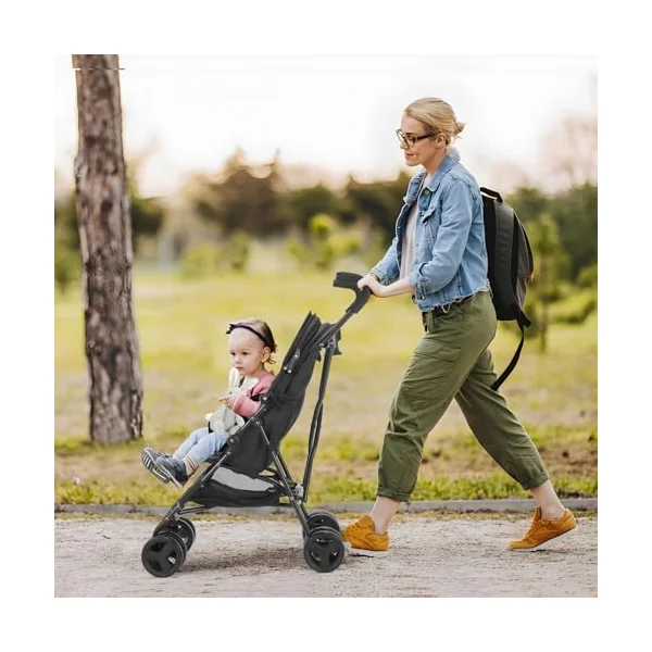 Baby Stroller, Umbrella Stroller with Foldable Pushchair with Adjustable Canopy, Folding Infant Newborn Pram Travel Stroller with Storage Basket, Cup Holder, Suspension Wheels for Infants 3-36M(Black)