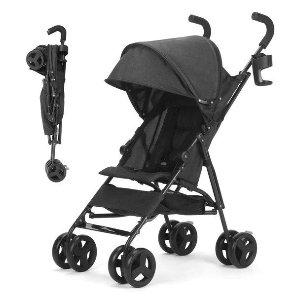 Baby Stroller, Umbrella Stroller with Foldable Pushchair with Adjustable Canopy, Folding Infant Newborn Pram Travel Stroller with Storage Basket, Cup Holder, Suspension Wheels for Infants 3-36M(Black)