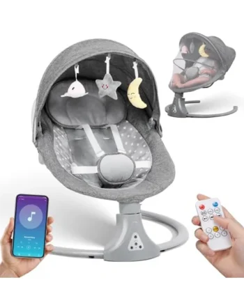 Baby Swing Chair: Baby Bouncer from Birth with Bluetooth Remote Control | Cordless 5-Speed Levels 12 Lullabies & 3 Timers | 3 Adjustable Angles & Electric Rocking Chair for Newborn | Gray
