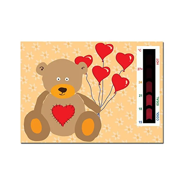 Baby Teddy Bear & Heart Balloons Nursery Room Safety Temperature Thermometer Monitor with New Moving Line Technology