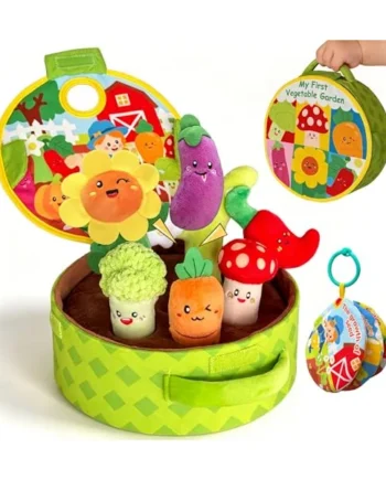Baby Toys 6-12 Months - Montessori Interactive Play Vegetable Garden Plush Toy for Babies, with Soft Vegetables and Cloth Book, Busy Educational Sensory Toys Gifts for Toddlers 9 18 Months