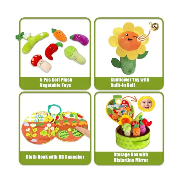 Baby Toys 6-12 Months - Montessori Interactive Play Vegetable Garden Plush Toy for Babies, with Soft Vegetables and Cloth Book, Busy Educational Sensory Toys Gifts for Toddlers 9 18 Months