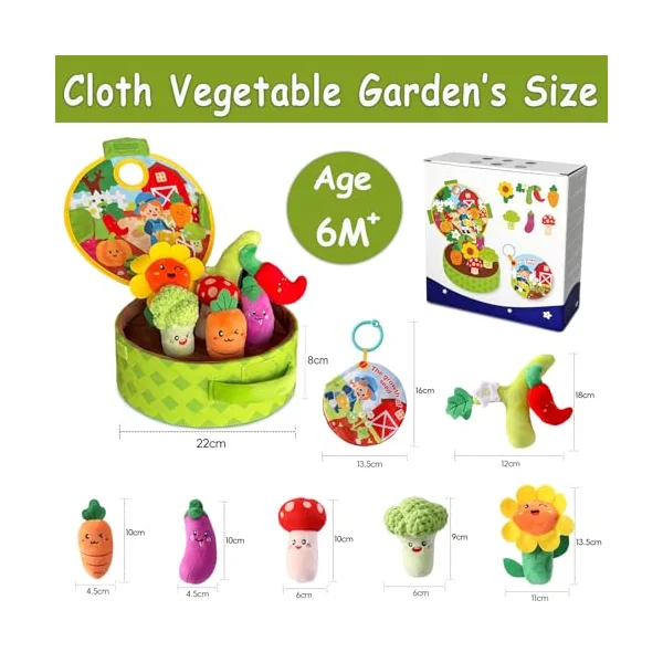 Baby Toys 6-12 Months - Montessori Interactive Play Vegetable Garden Plush Toy for Babies, with Soft Vegetables and Cloth Book, Busy Educational Sensory Toys Gifts for Toddlers 9 18 Months