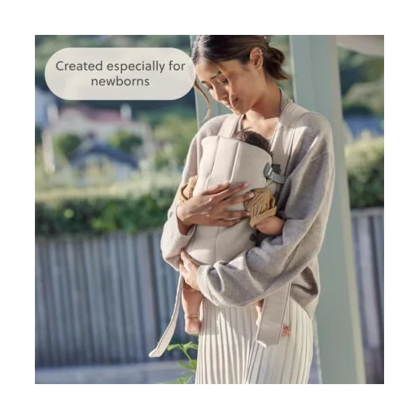 BabyBjörn Baby Carrier Mini, 3D Jersey, Light Beige, Infant Carrier for Newborns (0-12 Months), Soft, Ergonomic and Easy to Use