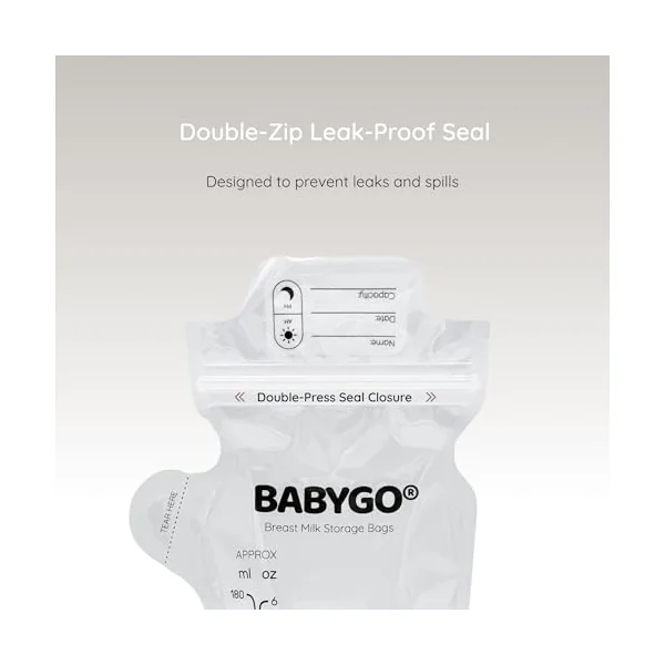 BABYGO® 100 Pcs Disposable Breast Milk Storage Bags – BPA-Free, Leak-Proof, Pre-Sterilised Breastmilk Storage Pouches with Temperature Sensor, Easy Pour Spout & Labels, Freezer & Fridge Safe