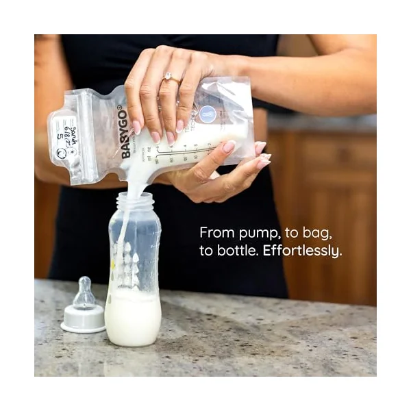 BABYGO® 100 Pcs Disposable Breast Milk Storage Bags – BPA-Free, Leak-Proof, Pre-Sterilised Breastmilk Storage Pouches with Temperature Sensor, Easy Pour Spout & Labels, Freezer & Fridge Safe