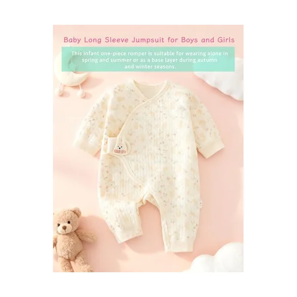 Babygrow, 100% Cotton Soft Newborn Onesie & Bodysuit, Long Sleeve Unisex Baby Grow for Boys & Girls, Breathable for Everyday Wear, Nursery & Easy Nappy Changes