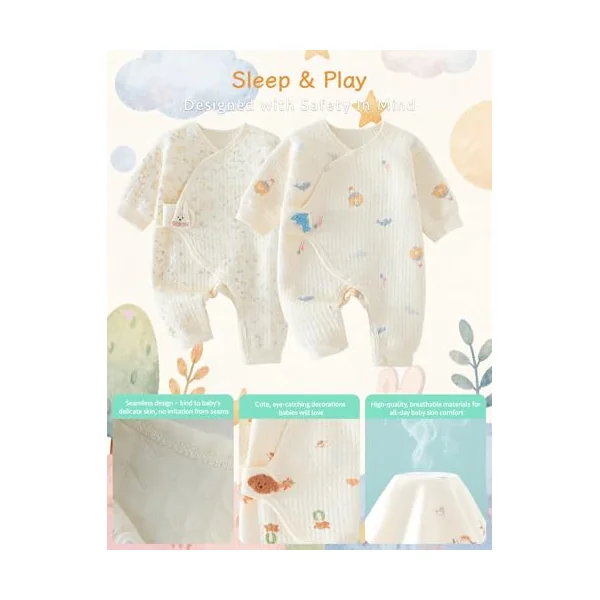 Babygrow, 100% Cotton Soft Newborn Onesie & Bodysuit, Long Sleeve Unisex Baby Grow for Boys & Girls, Breathable for Everyday Wear, Nursery & Easy Nappy Changes