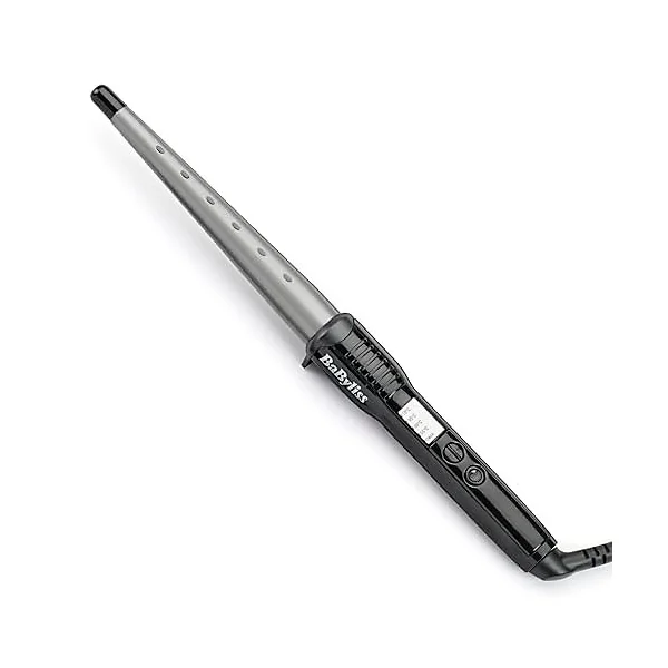 BaByliss Ceramic Curling Wand Pro - 13-25 mm Hair Curler for Natural Waves and Curls, 5 Heat Settings 150 C to 210 C, Grey &