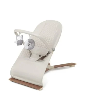 Babylo Gravity Luxe Bouncer, Natural Bounce no Batteries Needed, Birth to 9kg, 3 Recline Positions, Removable Plush Toys, Folds Flat - Cashmere