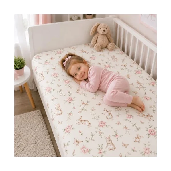 BABYMAM 2 Pack Fitted Cot Bed Sheets 140x70 cm, 100% Cotton Printed Baby Bedding, Soft Breathable Elasticated Sheets for Cot Bed & Toddler Bed, Assorted Designs (Secret Garden + Garden Flowers)