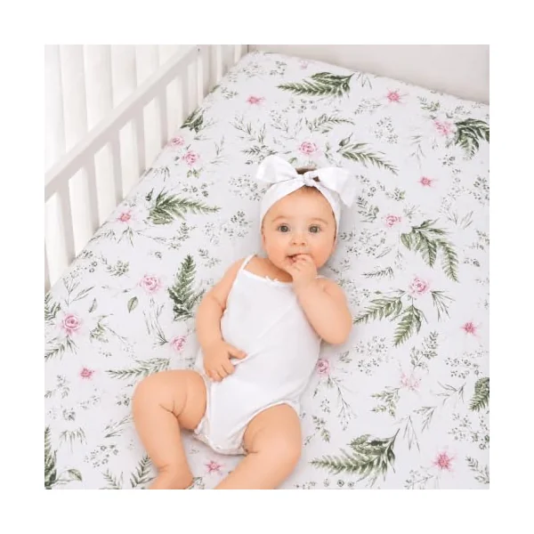 BABYMAM 2 Pack Fitted Cot Bed Sheets 140x70 cm, 100% Cotton Printed Baby Bedding, Soft Breathable Elasticated Sheets for Cot Bed & Toddler Bed, Assorted Designs (Secret Garden + Garden Flowers)