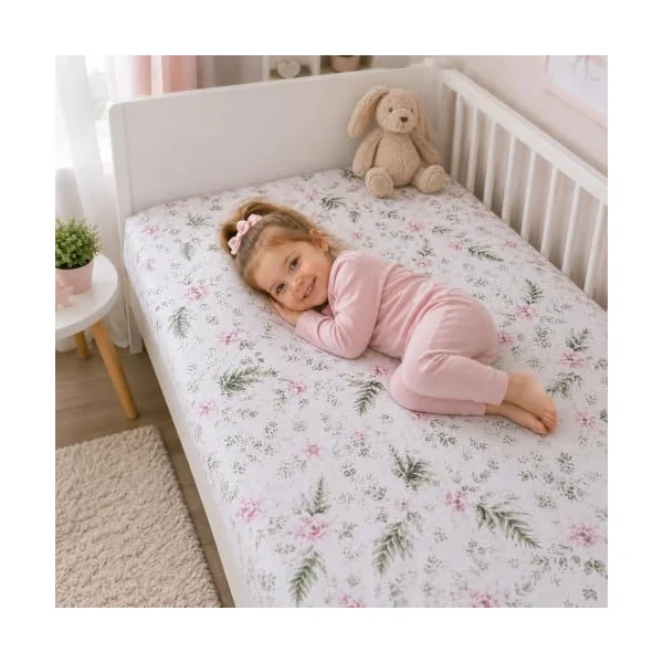 BABYMAM 2 Pack Fitted Cot Bed Sheets 140x70 cm, 100% Cotton Printed Baby Bedding, Soft Breathable Elasticated Sheets for Cot Bed & Toddler Bed, Assorted Designs (Secret Garden + Garden Flowers)
