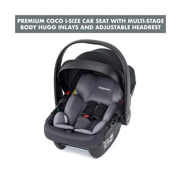 Babymore Kai Travel System with Coco i-Size Infant Car Seat - Safety Tested 3 in 1 Pram Travel System with Isofix Base & All Accessories, Flip and Fold System, 0-4 Years | Upto 22 Kg - Forest Grey