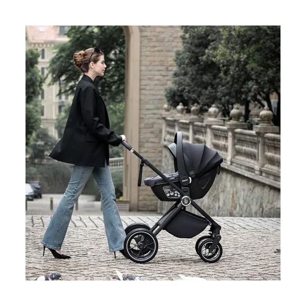 Babymore Kai Travel System with Coco i-Size Infant Car Seat - Safety Tested 3 in 1 Pram Travel System with Isofix Base & All Accessories, Flip and Fold System, 0-4 Years | Upto 22 Kg - Forest Grey