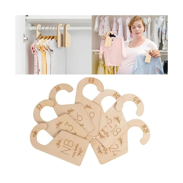 Babys Clothes Hangers with Size Markers Wood Children Clothing Hanger Nursery Wardrobe Size Organizers for Newborns Neutral Nursery Decor