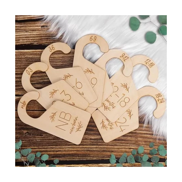 Babys Clothes Hangers with Size Markers Wood Children Clothing Hanger Nursery Wardrobe Size Organizers for Newborns Neutral Nursery Decor