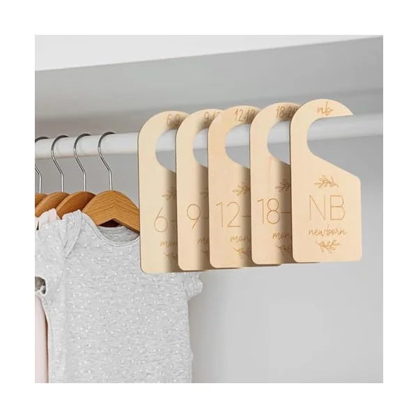 Babys Clothes Hangers with Size Markers Wood Children Clothing Hanger Nursery Wardrobe Size Organizers for Newborns Neutral Nursery Decor
