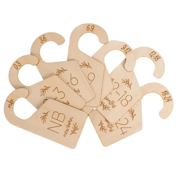 Babys Clothes Hangers with Size Markers Wood Children Clothing Hanger Nursery Wardrobe Size Organizers for Newborns Neutral Nursery Decor