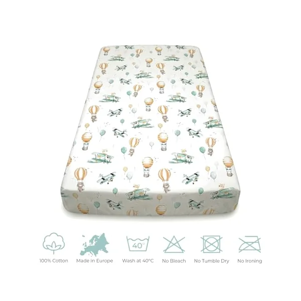 BABYSAFE Cot Bed Fitted Sheet 100% Cotton, Soft Breathable Fitted Cot Sheet for Baby Boys & Girls, OEKO-TEX Certified, Elasticated Corners, 120 x 60 cm & 140 x 70 cm, Single, Made in Europe