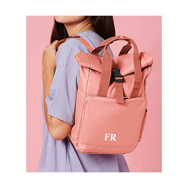 Backpack with Personalised Initials for Girls and Boys - Small Mini Roll Top Middle School Bag - Nursery or Primary Preschool Back Pack or Nappy Changing Bag, One Size, Navy