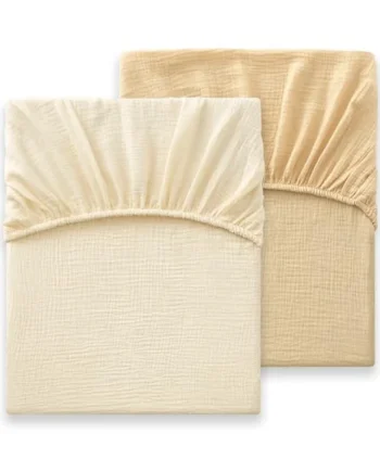 Bailix Heavyweight Muslin Crib Sheets - 2PCS 52"x28" Neutral Fitted Baby Crib Sheets for Boys Girls, Breathable Soft 100% Organic Cotton Standard Baby Mattress Sheet (Cream, Coffee)