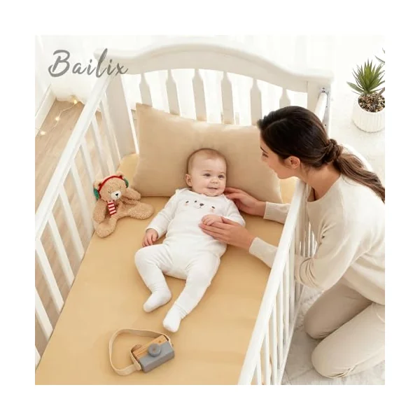 Bailix Heavyweight Muslin Crib Sheets - 2PCS 52"x28" Neutral Fitted Baby Crib Sheets for Boys Girls, Breathable Soft 100% Organic Cotton Standard Baby Mattress Sheet (Cream, Coffee)