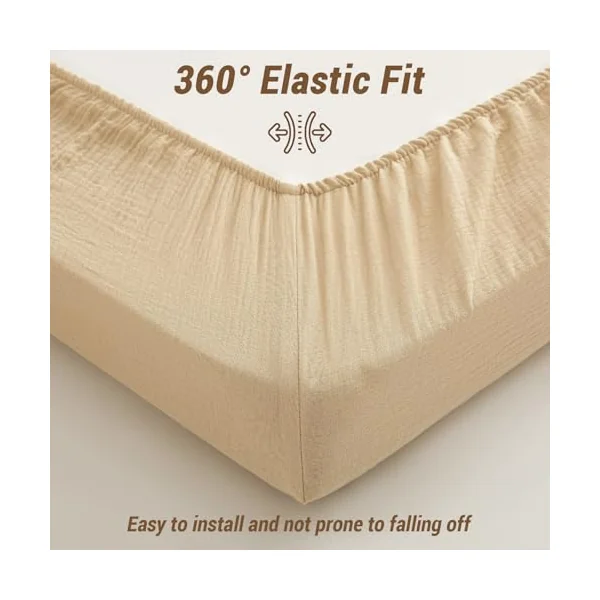 Bailix Heavyweight Muslin Crib Sheets - 2PCS 52"x28" Neutral Fitted Baby Crib Sheets for Boys Girls, Breathable Soft 100% Organic Cotton Standard Baby Mattress Sheet (Cream, Coffee)