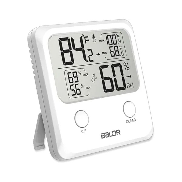 BALDR Digital Thermometer Hygrometer Monitor Indoor Temperature & Humidity Gauge - White