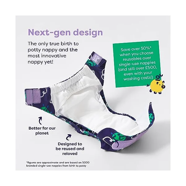 Bambino Mio, Revolutionary Reusable Nappy - Sustainable, Washable, Chemical-Free Eco Nappy from Newborn to Toddler (Roar)