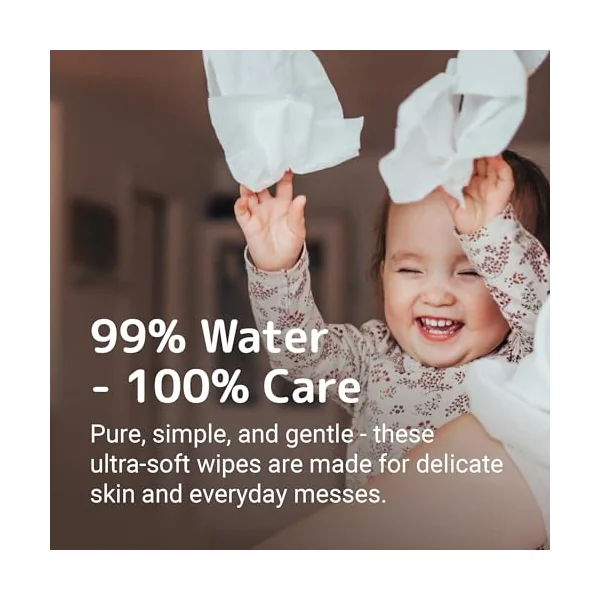 Bambo Nature Aqua Wet Wipes, 1 Pack (52 Wipes), 99% Water, Sensitive Skin Safe, Extra Soft Baby Wipes with 100% Veocel Viscose, Irritation Free for Delicate Skin, Fragrance Free, Ideal for Daily Use