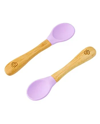 Bamboo Baby Weaning Spoons Set of 2 - Soft Silicone Tips (Lilac)