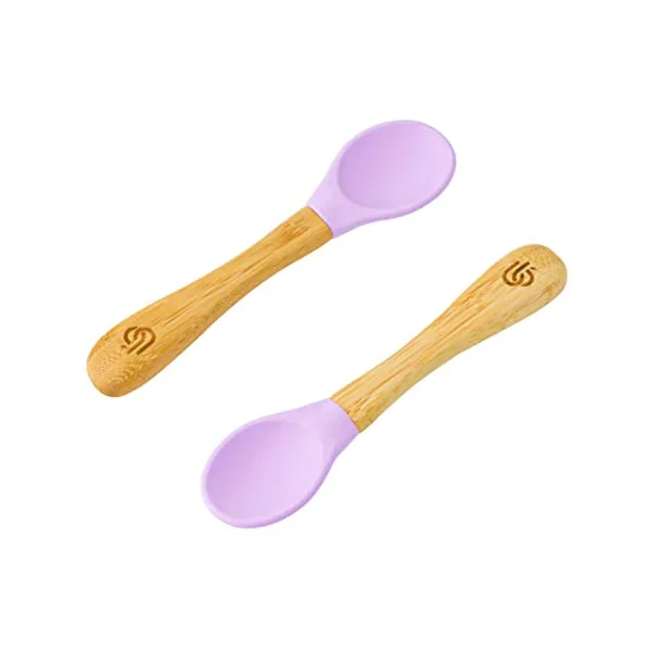 Bamboo Baby Weaning Spoons Set of 2 - Soft Silicone Tips (Lilac)