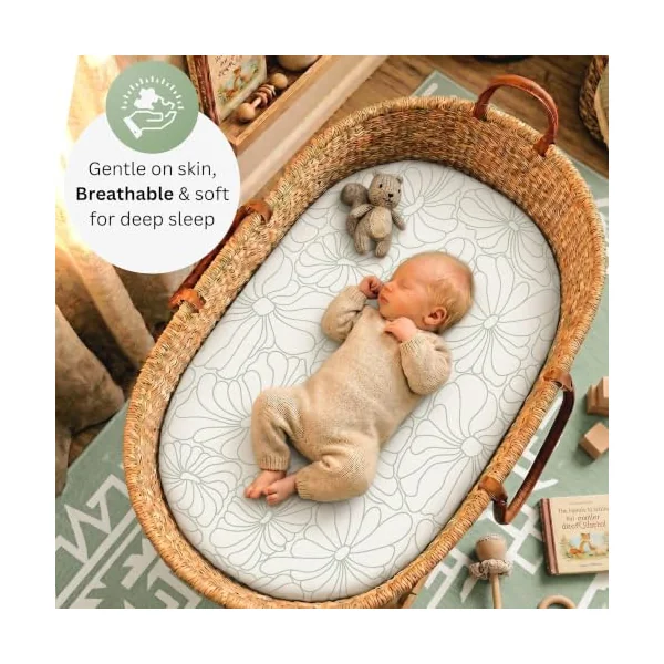 Bassinet Sheets for Maxi COSI Iora, Munchkin Brica Fold N' Go, 4moms MamaRoo, Delta Children Bassinet, 3PC, 18 x 33 Inch, Ultra Soft, Breathable, Snug Fit, Unisex Boys Girls (Woodland Rainbow)