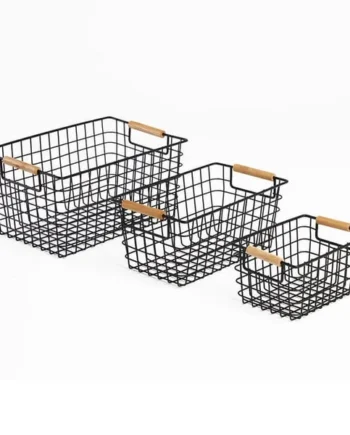 Bathroom Bamboo Handle Basket 3 Pack