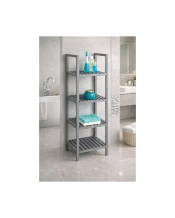 Bathroom Storage Cabinet 4 Tier Rack Shelves Wooden Free Standing Tall Slim Grey Cabinet for Toilet Bathroom Accessories