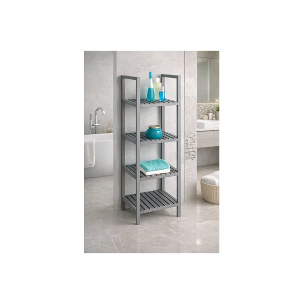 Bathroom Storage Cabinet 4 Tier Rack Shelves Wooden Free Standing Tall Slim Grey Cabinet for Toilet Bathroom Accessories