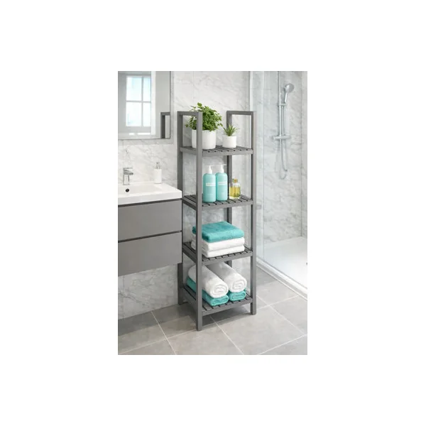 Bathroom Storage Cabinet 4 Tier Rack Shelves Wooden Free Standing Tall Slim Grey Cabinet for Toilet Bathroom Accessories