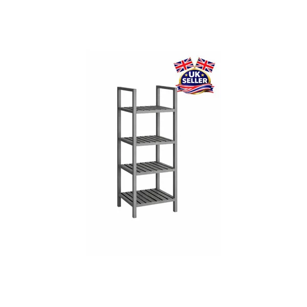 Bathroom Storage Cabinet 4 Tier Rack Shelves Wooden Free Standing Tall Slim Grey Cabinet for Toilet Bathroom Accessories