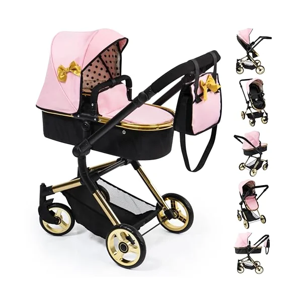Bayer Baby Dolls Pram Neo Vario, Convertible Doll Pushchair, 52cm Dolls | Foldable Stroller with Carrycot & Changing Bag, Adjustable Handle Height for Girls 3-5, Tall Pram for 6 Years Plus