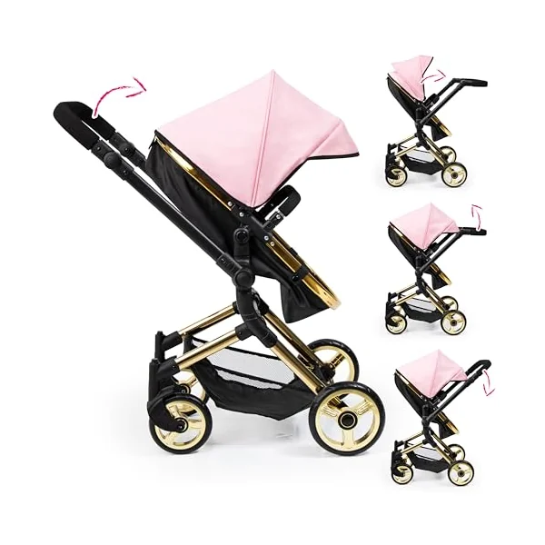 Bayer Baby Dolls Pram Neo Vario, Convertible Doll Pushchair, 52cm Dolls | Foldable Stroller with Carrycot & Changing Bag, Adjustable Handle Height for Girls 3-5, Tall Pram for 6 Years Plus