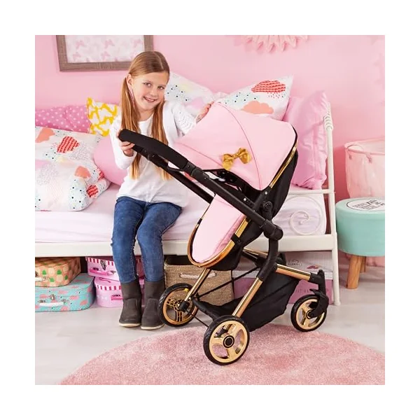 Bayer Baby Dolls Pram Neo Vario, Convertible Doll Pushchair, 52cm Dolls | Foldable Stroller with Carrycot & Changing Bag, Adjustable Handle Height for Girls 3-5, Tall Pram for 6 Years Plus