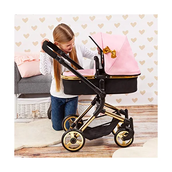 Bayer Baby Dolls Pram Neo Vario, Convertible Doll Pushchair, 52cm Dolls | Foldable Stroller with Carrycot & Changing Bag, Adjustable Handle Height for Girls 3-5, Tall Pram for 6 Years Plus