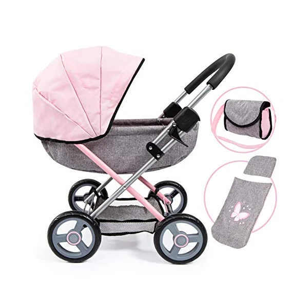 Bayer Cosy Baby Doll Pram and Matching Baby Doll Accessories, 46cm Dolls | Foldable Pushchair with Storage Basket, Changing Bag, Large Wheels, Dolls Pram for 3 Year Olds, Girls & Boys