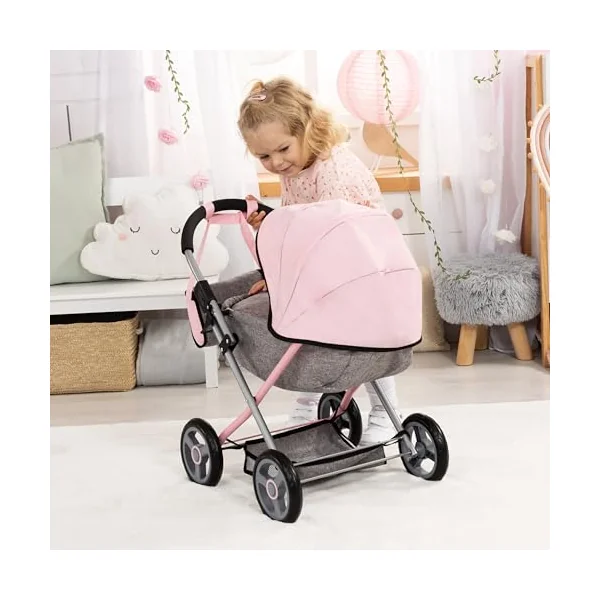 Bayer Cosy Baby Doll Pram and Matching Baby Doll Accessories, 46cm Dolls | Foldable Pushchair with Storage Basket, Changing Bag, Large Wheels, Dolls Pram for 3 Year Olds, Girls & Boys